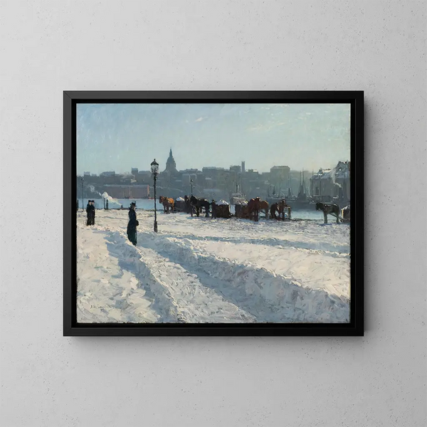 Escena de invierno desde el frente marítimo de Estocolmo - Alfred Bergström — cuadro enmarcado en la pared