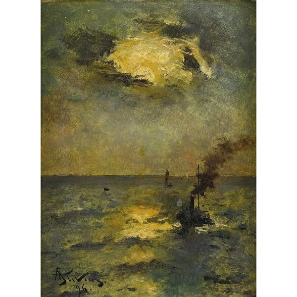 Reproduction of the painting Ships Sun piercing through clouds - Alfred George Stevens