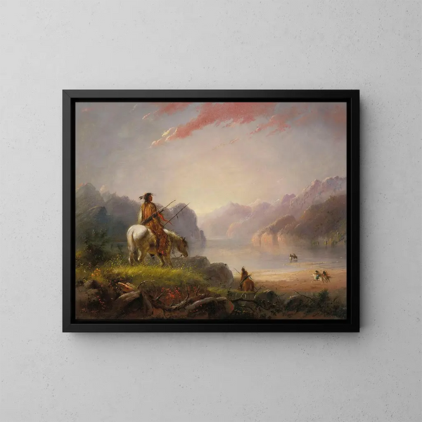 Atardecer en el río Wind - Alfred Jacob Miller — cuadro enmarcado en la pared