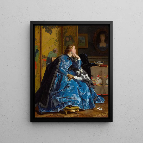 a Duchess in a Blue Dress - Alfred Stevens — framed artwork on a wall