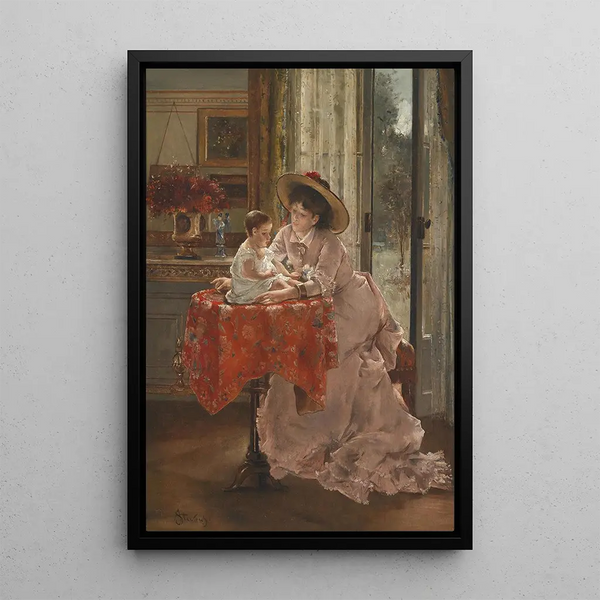 La madre feliz - Alfred Stevens — cuadro enmarcado en la pared