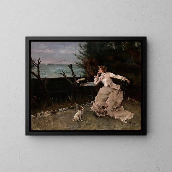 En plena reflexión - Alfred Stevens — cuadro enmarcado en la pared