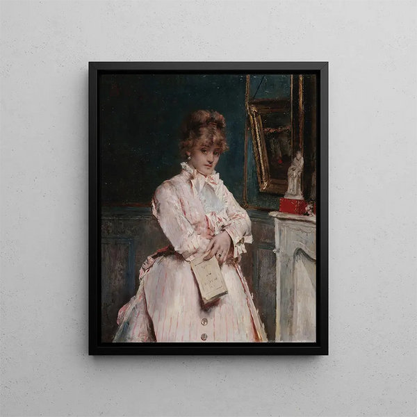 Joven mujer sosteniendo un libro - Alfred Stevens — cuadro enmarcado en la pared