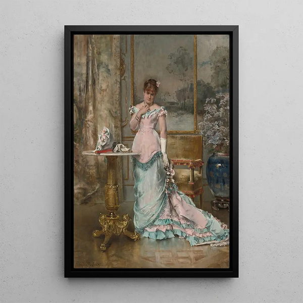 La espera - Alfred Stevens — cuadro enmarcado en la pared