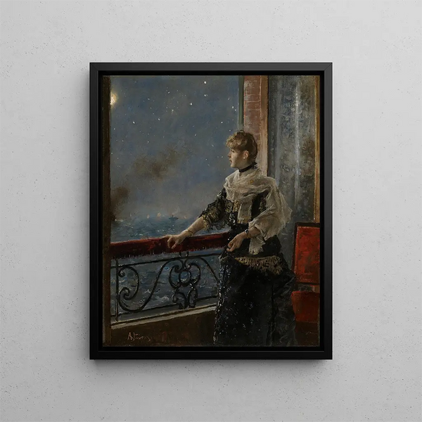 Moonlight Au clair de la lune - Alfred Stevens — framed artwork on a wall