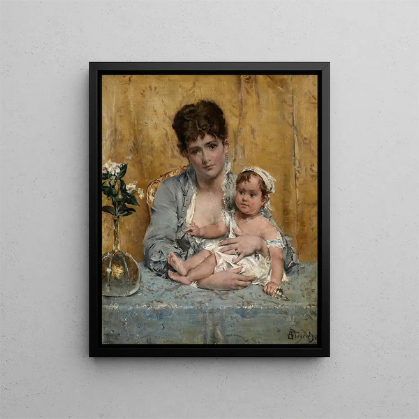 Mother and Child - Alfred Stevens — framed artwork on a wall
