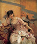 Joven mujer con un biombo japonés - Alfred Stevens — vista de la obra