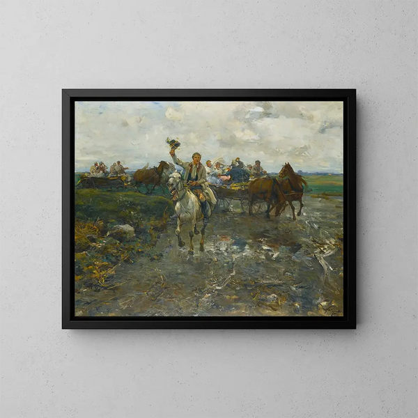 Wedding Procession Painting - Alfred von Wierusz-Kowalski — framed artwork on a wall