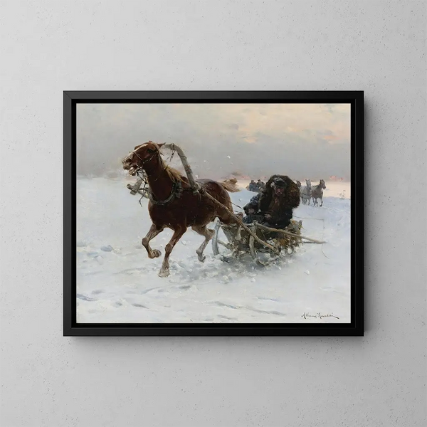 Caravane de traîneaux - Alfred von Wierusz-Kowalski — framed artwork on a wall