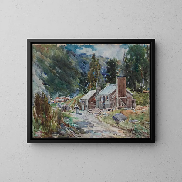 Paisaje con cabañas - Alfred Walsh — cuadro enmarcado en la pared