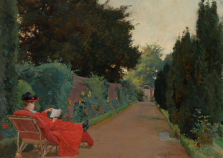 Alfred William Parsons - A young woman reading on a garden path.webp