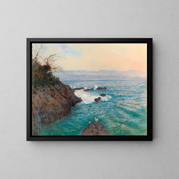 Una vista de la costa de Nervi - Alfred Zoff — cuadro enmarcado en la pared