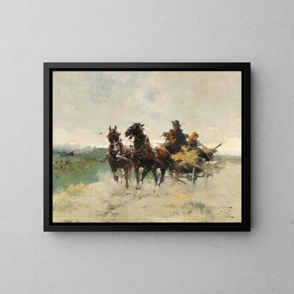 Regreso a casa después de los campos - Alfredo Tominz — cuadro enmarcado en la pared