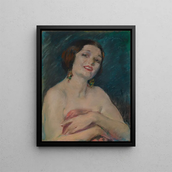 Modelo sosteniendo cortinas - Alice Pike Barney — cuadro enmarcado en la pared