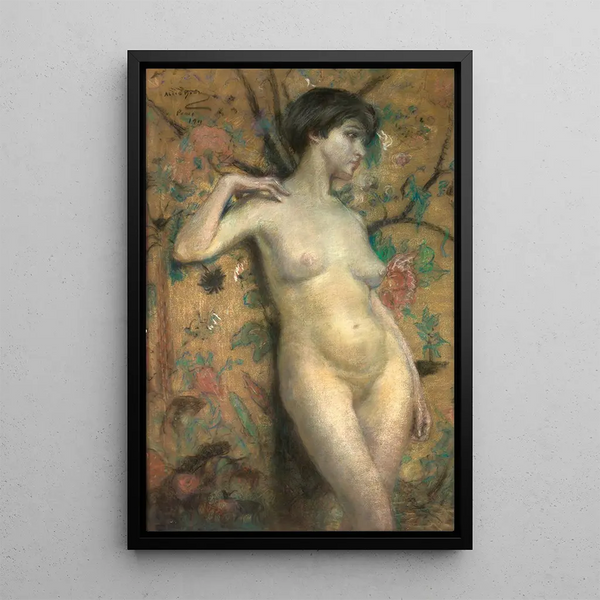 Nu frente a un biombo - Alice Pike Barney — cuadro enmarcado en la pared