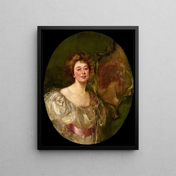 Self-portrait reflected in a mirror - Alice Pike Barney — framed artwork on a wall