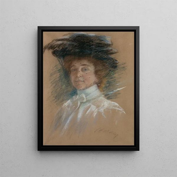 Self-portrait with hat and veil - Alice Pike Barney — framed artwork on a wall