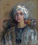El turbante blanco – Alice Pike Barney — retrato al pastel sobre lienzo, vista de la obra