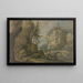 on the left, high cliffs with fir trees, on the right on high cliffs a castle above the stream a stone bridge - Allaert van Everdingen — framed artwork on a wall