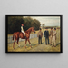 the racing horse Kingswood with C. Wood, trainer Sherrad, and Sir G. Chetwynd Bart, Lord Lurgan, and M. E.H. Benson nearby - Allen Culpeper Sealy — framed artwork on a wall