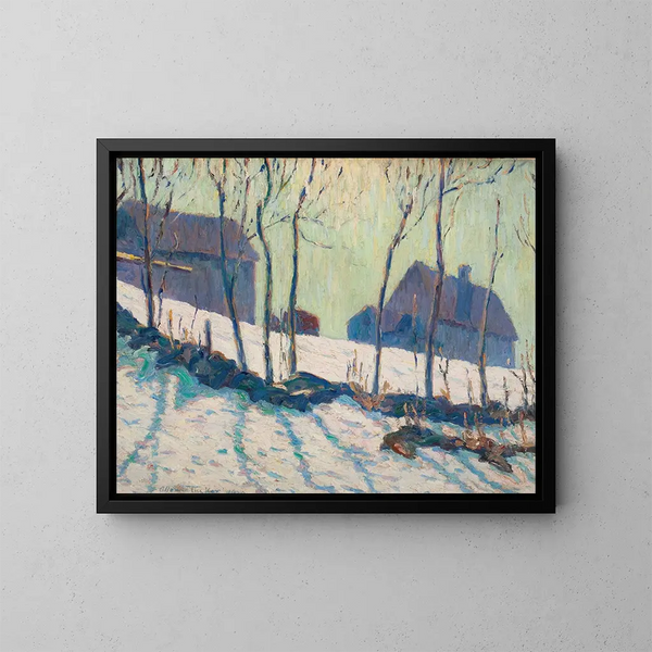 Winter Landscape Painting - Allen Tucker — framed artwork on a wall