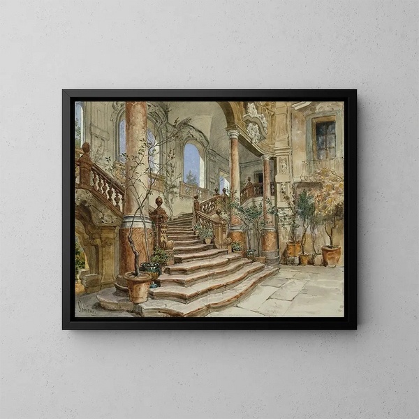 Escalera en mármol en el palacio Bonagia en Palermo - Alois Schönn — cuadro enmarcado en la pared