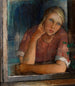 Tyttö ikkunassa by Alvar Cawén — young woman leaning at a window