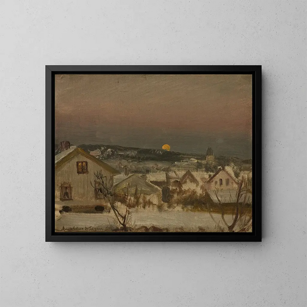 Noche de invierno vista desde la ventana del taller - Amaldus Nielsen — cuadro enmarcado en la pared