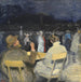 Evening ambiance in a park in Paris, in the foreground a couple observes the crowd in front of them - Christian Clausen — displayed in an interior