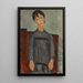 de una niña de pie con delantal negro - Amedeo Modigliani — cuadro enmarcado en la pared