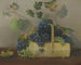 Basket of Grapes with Leafy Vines - American School — artwork view
