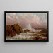 Paisaje marino con olas rompientes - Escuela Americana — cuadro enmarcado en la pared