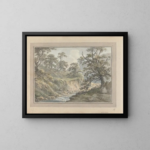 Views in England, Scotland, and Wales. Journey in Scotland. Landscape with stream - Amos Green — framed artwork on a wall