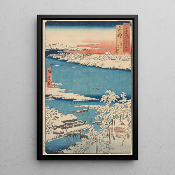 Reproducción del cuadro Escena de nieve en la orilla del río Islet - Andō Hiroshige
