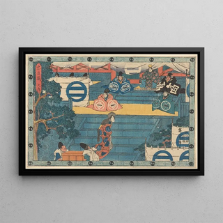 And Hiroshige - Woman and Treasure Bearers Kaoya and Treasure Bearers with Trunkful of Helmets.webp