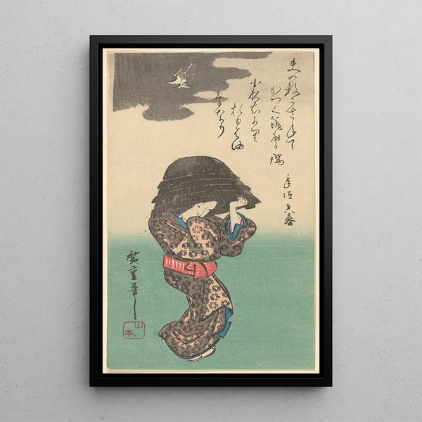 Mujer con una tetera - Andō Hiroshige — cuadro enmarcado en la pared