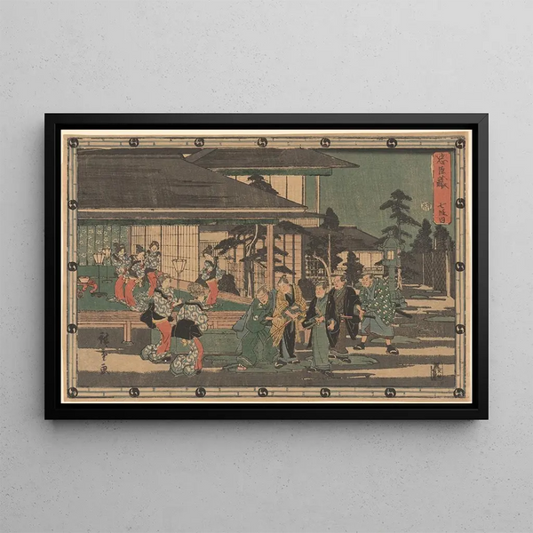 Yoshiwara Cinq Ronin Six Femmes - Andō Hiroshige — cuadro enmarcado en la pared