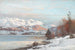 Winter landscape painting with morning light on the mountains in the background view of the Alps - Anders Andersen-Lundby — artwork view