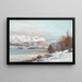 Winter landscape painting with morning light on the mountains in the background view of the Alps - Anders Andersen-Lundby — framed artwork on a wall