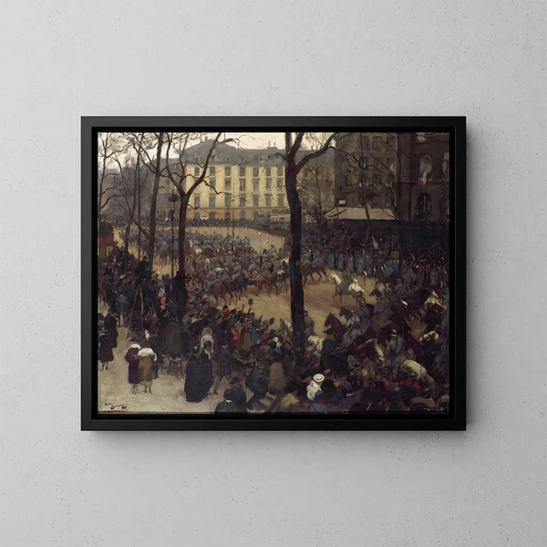 L'escorte del presidente Wilson en la Place Saint-Augustin - André Victor Édouard Devambez — cuadro enmarcado en la pared