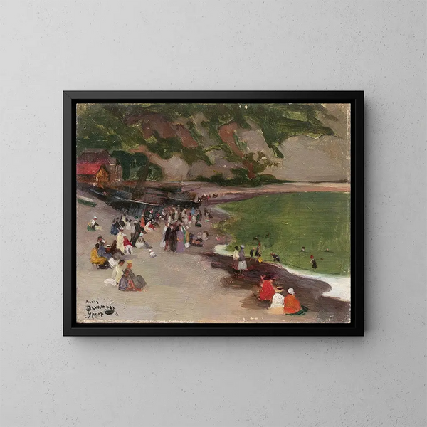 Vista animada de la playa de Yport - André Victor Édouard Devambez — cuadro enmarcado en la pared
