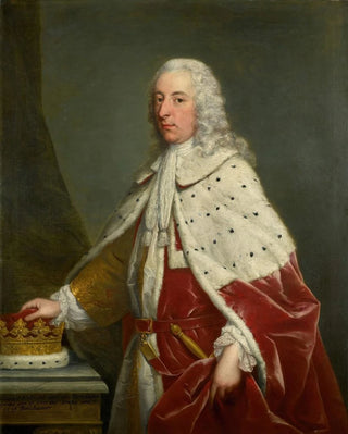 Portrait painting of Robert Montagu, 6th Earl and 3rd Duke of Manchester, 1710-1762, three-quarter, dressed in ceremonial robe with ducal crown - Andrea Soldi — artwork view