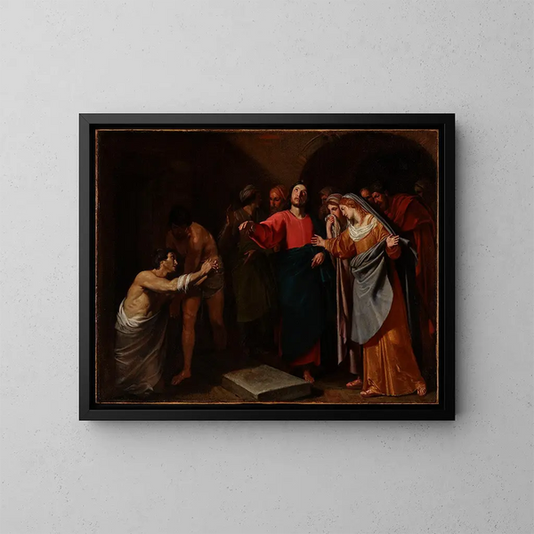 The Resurrection of Lazarus - Andrea Vaccaro — framed artwork on a wall