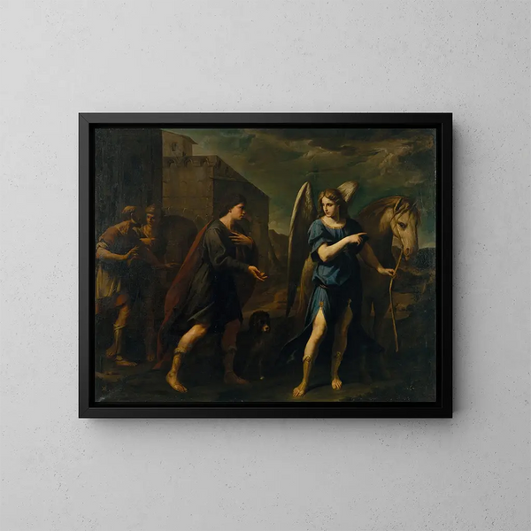 Tobias and the Archangel Raphael - Andrea Vaccaro — framed artwork on a wall