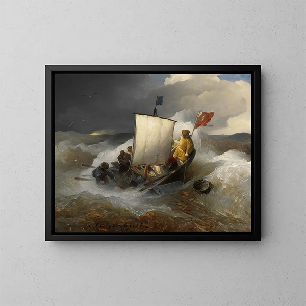 Barco de pesca en un mar agitado - Andreas Achenbach — cuadro enmarcado en la pared