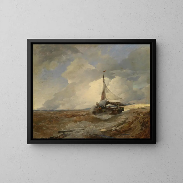 Barco de pesca en peligro - Andreas Achenbach — cuadro enmarcado en la pared