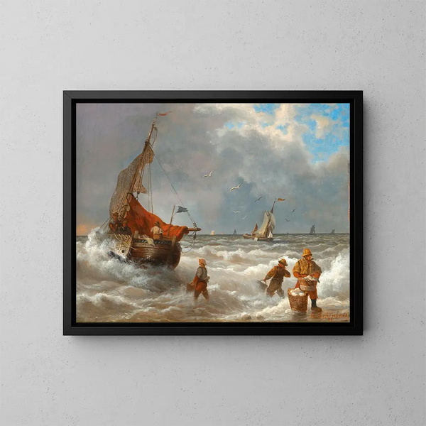 Pescadores en la orilla - Andreas Achenbach — cuadro enmarcado en la pared