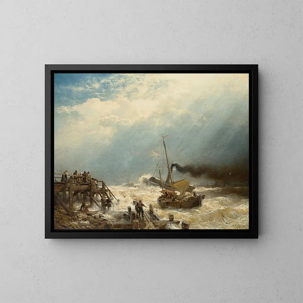 Puerto de Ostende - Andreas Achenbach — cuadro enmarcado en la pared