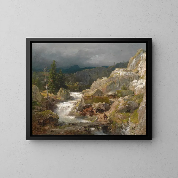 Molino junto al arroyo - Andreas Achenbach — cuadro enmarcado en la pared