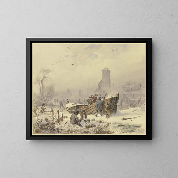 marinera cerca de un barco helado - Andreas Achenbach — cuadro enmarcado en la pared